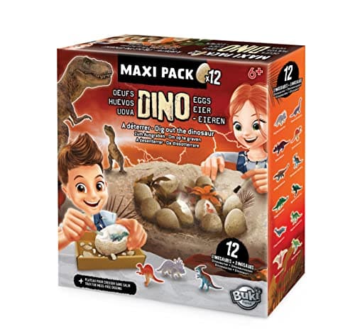 Image of Buki Dino Egg Maxi Pack - Dinosaur Excavation Kits for Kids, 12 Dinosaur Eggs with Digging Tools, Tray & Poster – T-Rex, Triceratops, Spinosaurus Fossil & More - Dino Dig Kit for Ages 6+