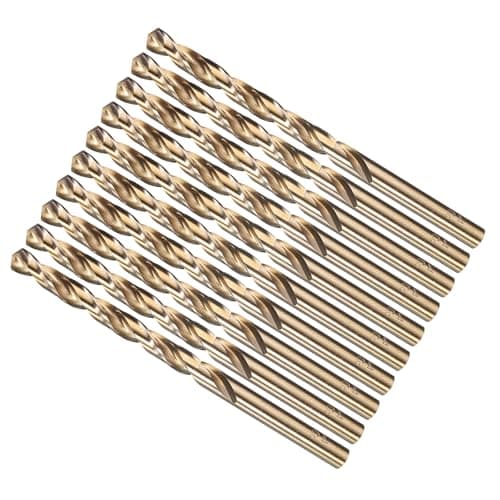 Image of METALLIXITY 6mm Drill Bit (15/64") 10Pcs, M35 Cobalt High-Speed Steel Straight Shank Spiral Flute 135°Point Tip Gold for Stainless Steel Iron Copper Aluminum Hard Metal