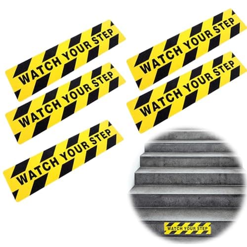 Image of Vokowin 5PCS Watch Your Step Floor Tape Anti Slip Warning Sign Sticker Adhesive Non-Slip Decal, Premium Self-Adhesive Vinyl for Workplace Home Safety Wet Floor Caution 6" x 24" (K389-5)
