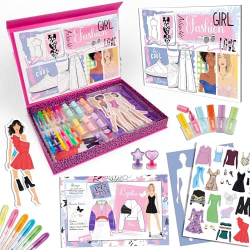 Image of abeec Fashion Designer Kits for Girls, Creative Art Set for Kids - Fashion Drawing Set Includes Fashion Sketchbook, Stencil Sheet, Felt Tips, Highlighters, Gel Pens, Stamps & Activity Book