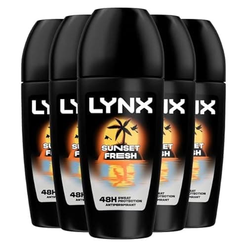 Image of Lynx Sunset Fresh Antiperspirant Roll On for Men 50ml Pack of 5 48H Sweat Protection Mango & Mandarin Fragrance Mens Roll On Deodorant Lynx Antiperspirant Roll On