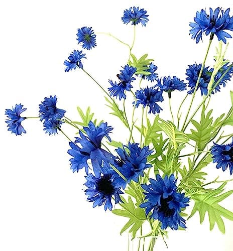 Image of Neofleur 80cm Wild Blue Cornflower Flower Stem with 9 Heads. (1)