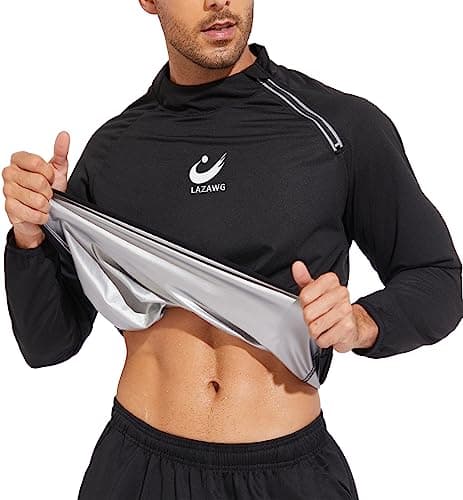 Image of LAZAWG Sauna Jacket for Men Long Sleeves Short Side Zip Sauna Suit Exercise Sweat Suits