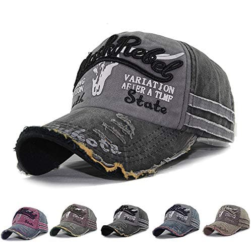 Image of CheChury Cap Summer Cap Vintage Cotton Baseball Cap Unisex Distressed Snapback Trucker Hat Black