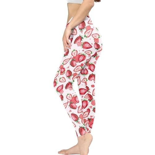 Image of Irisjudy Womens High Waist Workout Leggings for Yoga,Jogging, Novelty Printed Buttery Soft Stretchy Pants Tights Outfit, Strawberry Juice, XS