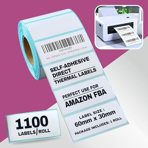 Image of 1100 Sticky Labels for Thermal Printer White Freezer Labels for Jars Food Label Stickers Roll for Label Printer Munbyn Thermal Pinter, Jadens, Nelko, Itari, Polono, Phomemo Printer - 60 x 30mm