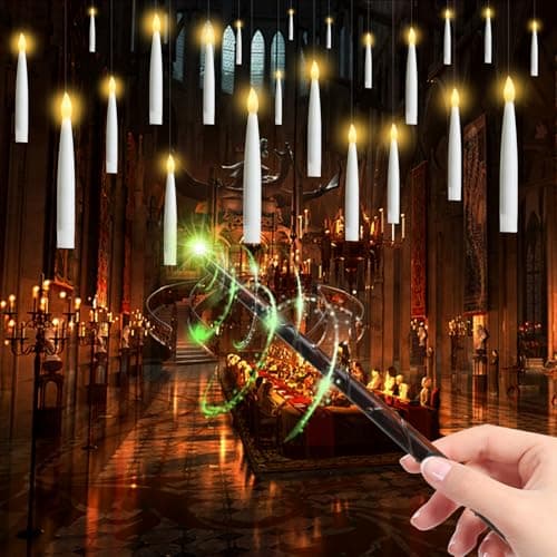 Image of Floating Candles with Wand Remote Control, Hanging Magic Led Candles with Flameless Flickering Warm Light, 16 cm LED Taper Candles for Party, Halloween, Christmas, Pack of 12