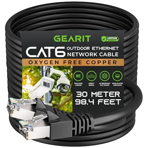 Image of GEARit Cat6 Outdoor Ethernet Cable (30m) 23AWG Pure Copper, FTP, LLDPE, Waterproof, Direct Burial, In-Ground, UV Resistant, POE, Network, Lan, Internet, Cat 6, Cat6 Cable - 30 Meters