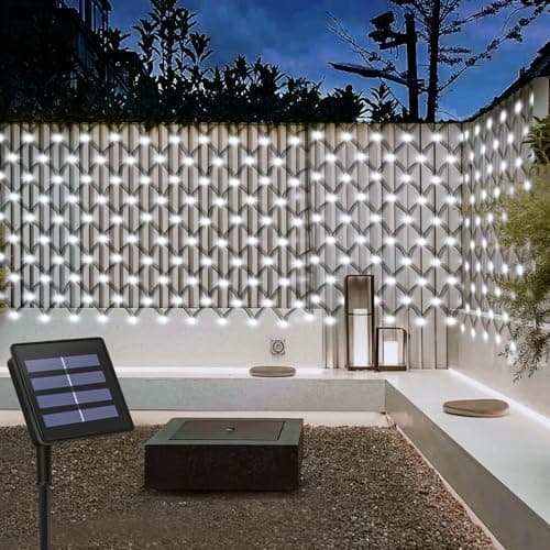 Image of 3M x 2M Solar Garden Net Lights - Outdoor Cool White, Auto On/Off, 8 Modes 200 LED Starry Fairy String Lights for Wall, Roof, Mesh, Bush, Back Yard, Patio, Wedding, Party Decor