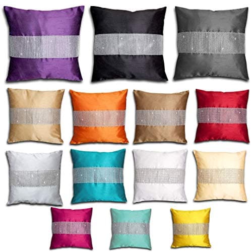 Image of John Aird Diamante Faux Silk Cushion Cover 18" x 18" (Cream)