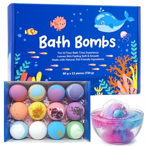 Image of 12 Pcs Bath Bomb Gift Set with Surprise Inside – Natural Ingredients, Rich Bubbles, Moisturising Cocoa & Shea Butter, Fizzes Spa – Ideal Birthday Easter Gift for Boys & Girls