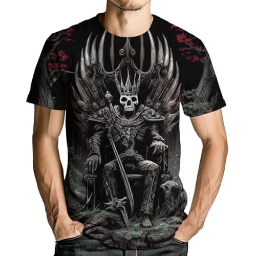 Image of RASBCTK Men's Skull Graphic Tshirt 3D Print Skeleton Shirt for Men Funny Skull Tees Top, Black, XL