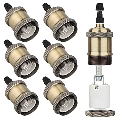 Image of Zevnico E27 Lamp Holder, 6 Pcs E27 Bulb Holder, Bronze Vintage Socket Light Bulb Holder, Ceramic Rated 4A 250V, for DIY Pendant Lamp Ceiling Hanging Light Retro Style Edison Screw Bulb Holder Adaptor