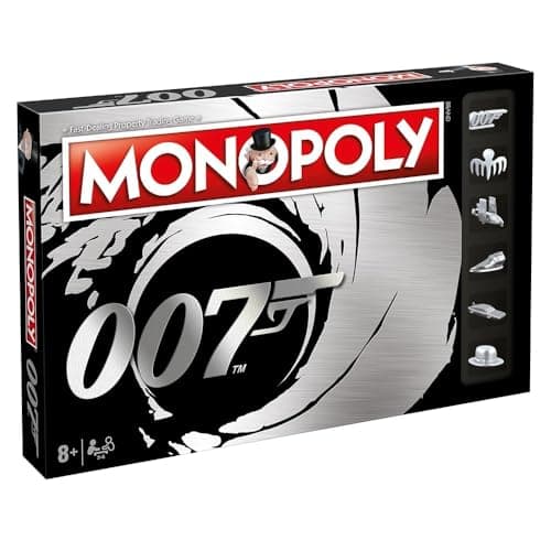 Image of Winning Moves James Bond 007 Monopoly Board Game, Advance to Dr. No, Goldeneye and No Time To Die and trade your way to success, 2–6 players makes a great gift for ages 8 plus