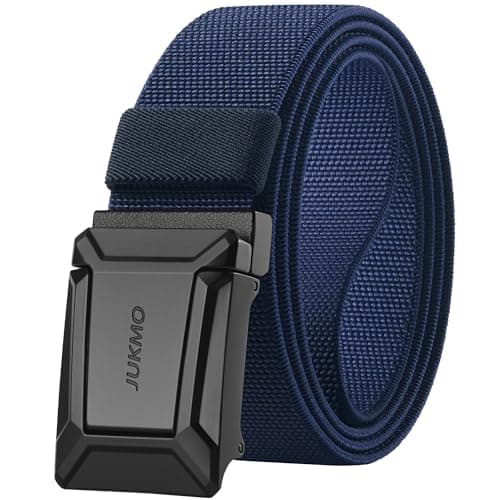 Image of Stretch Tactical Belt for Men, Military Work Rigger Hiking 1.5" Elastic Nylon Web Ratchet Quick Release Belt in Gift Box (Blue, Medium)