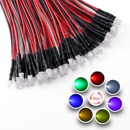 Image of YIXISI 40 PCS 3mm RGB 7-Colors Slow Blinking LED Diodes Light, 12V 20cm Pre Wired LED with Diffused Colored Lens, Emitting Diodes Pre Wired