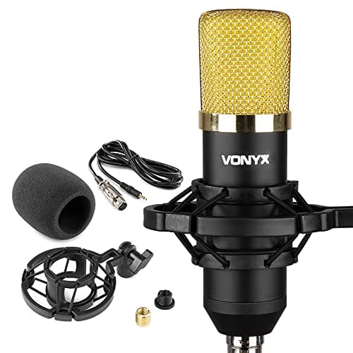 Image of VONYX CM400B Studio Condenser Microphone, Black Gold - Large Diaphragm XLR Mic with Shockmount, 48V Phantom or Direct PC Connection for Podcast Music Home Vocal Recording and Streaming