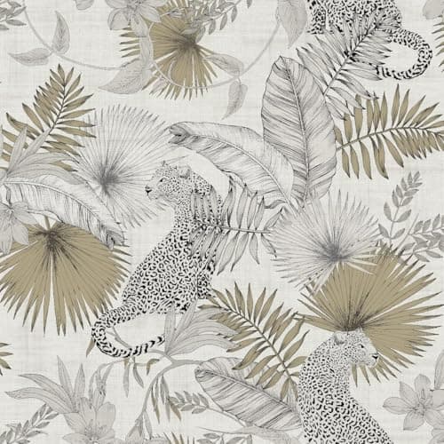Image of WPE® Unique Design - Stunning Tropical Gold Leopard Wallpaper, Modern Vibrant Look Striking - White Black Gold Chic - Designer Label [Minimal Rolls in Supply]
