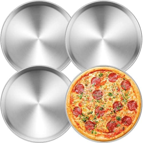 Image of Velaze Pizza Baking Pan Stainless Steel Pizza Tray, 11.8 Inch Round Pizza Pan, Non-Toxic Pizza Baking Sheets, Healthy Bakeware for Oven Baking, 4 Pack Set Polishing Design