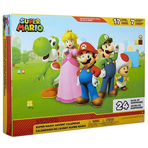 Image of Nintendo Super Mario Advent Calendar Holiday by JAKKS Pacific, 24 Days of Surprises with Mystery Characters and Accessories! Approx. 3.8cm Scale Figures, Great Gift For Kids and Collectors