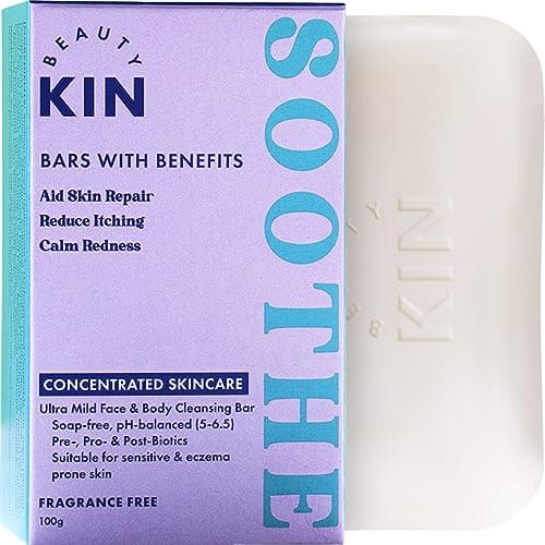 Image of Beauty Kin Soothing Face & Body Wash Cleansing Bar for Sensitive or Itchy Skin w/Colloidal Oatmeal, Prebiotics & Probiotics to Soothe Eczema - Heal Irritated Skin - Fragrance Free - Vegan Soap Bar