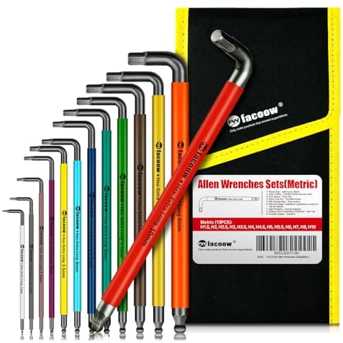 Image of Facoow Allen Wrenches Sets, 13pcs Full Size Metric Hex Key Set with Carry Bag, Heavy Duty Extra Long Arm Allen Wrenche Sets, Ball End Allen Keys, Color Corded Premium Allen Wrench Set