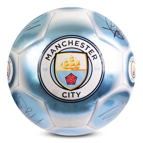 Image of Hy-Pro Officially Licensed Man City Classic Signature Football – With Metallic Finish, Match Ball and for Training, Player Signatures – Man City Football Size 5, Collectible for Fans