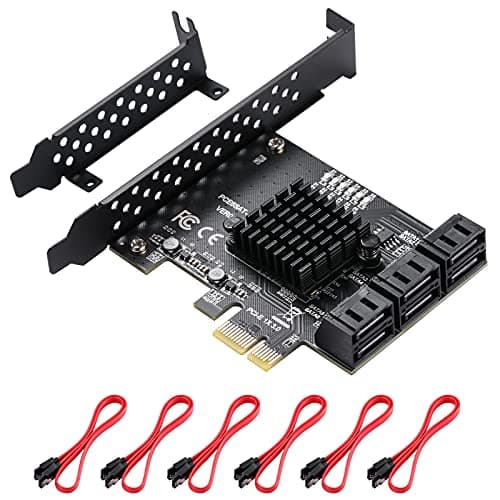 Image of MZHOU PCIe SATA Card 6 Ports 1X PCIe SATA Expansion Card - 6 Gbps SATA 3.0 PCI Express Card - SATA Controller Expansion Card with 6 SATA Cables and Low Profile Bracket (Chipset ASM1166)