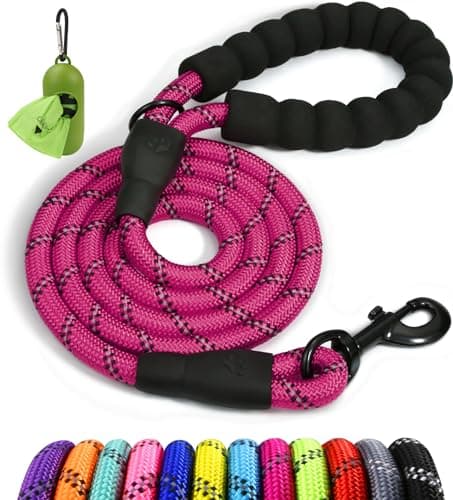 Image of Taglory Rope Dog Lead with Soft Padded Handle, 1.5 m Reflective Lead and Multi-Colour for Medium Large Dogs, 1.2 cm, Hotpink