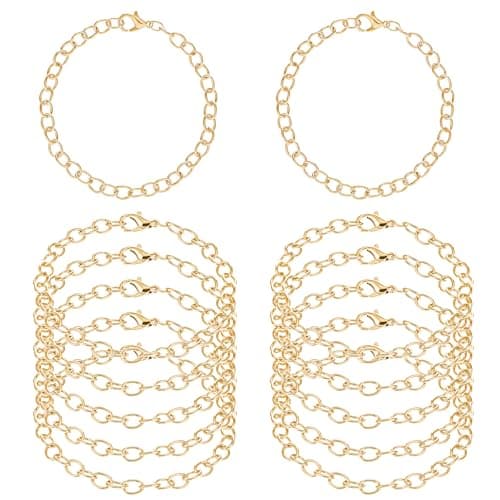 Image of 12 Pieces Gold Plated Chain Bracelets Gold Charm Bracelet Alloy Bracelet Link Chains DIY Charm Bracelet Chains Lobster Clasp Link Chain Bracelets for Men Women DIY Jewelry Bracelet Making Supplies