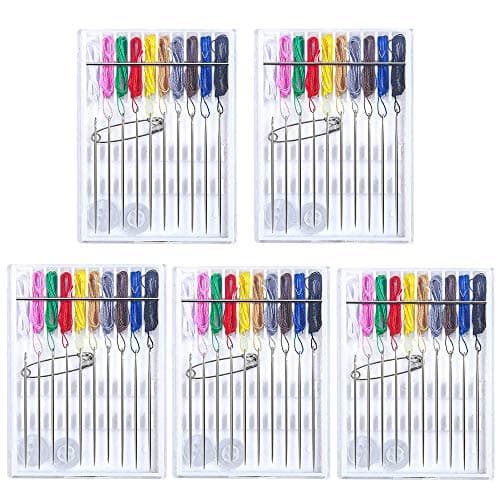 Image of Pre-Threaded Needle Kit, 5 Boxes 40 Pieces Assorted Colors Pre Threaded Needle Travel Sewing Kit with Pin Button