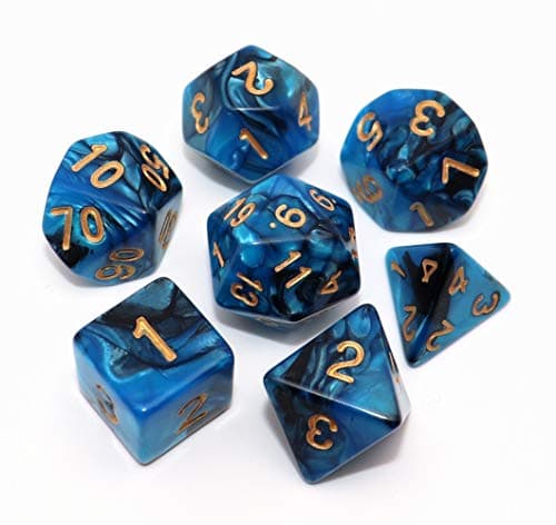 Image of Blue Mix Black Dice DND Polyhedral Dice Set for Dungeon and Dragons D&D RPG Role Playing Games 7-Die Set