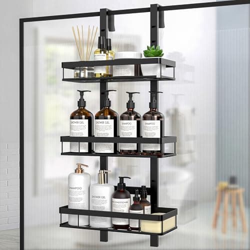 Image of Diwoker Shower Caddy Hanging - Over Door Shower Shelf, Adjustable Height Bathroom Storage No Drilling Hanging Shower Organiser (Black, 3-Tier)