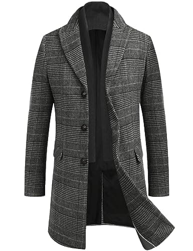 Image of COOFANDY Men's Coat Winter Coat Slim Fit Business Winter Jacket Warm Trench Coat Jackets Men's Coat with Removable Checked Scarves, Checked black, XL