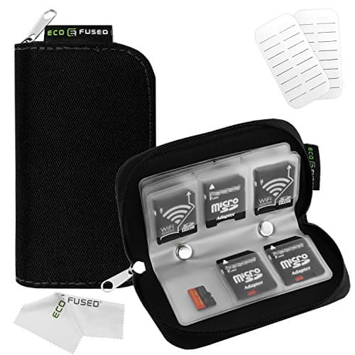 Image of Eco-Fused Memory Card Carrying Case - Suitable for SDHC and SD Cards - 8 Pages and 22 Slots - Microfiber Cleaning Cloth Included - 22 Slots, Black