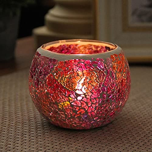 Image of 2 Pcs Tea Light Candle Holder Mosaic Glass Candle Jars Handmade Romantic Tealight Holders Friendship Nightlight for Party Wedding Birthday Anniversary