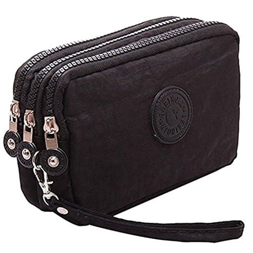 Image of HYJMA Multifunction 3 Layers Zipper Key Card Phone Pouch Coin Money Bag Purse Wallet (Black)