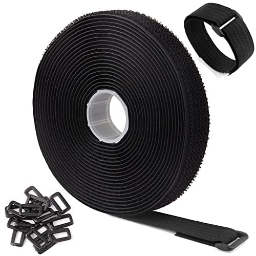 Image of WSZJINB 5m Adjustable Cable Straps with 25 Buckles, Free Cut Length, Black Reusable Fastening Cable Ties, Hook and Loop Securing Strap for Cable Tidy, Wire Management, Cord Organiser, 2cm Wide