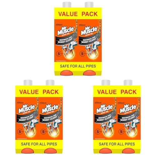 Image of Mr Muscle Drain Unblocker, Sink & Drain Cleaner, Fast Acting Heavy Duty Drain Gel, Dissolves Clogs, Works 3x Better Than Bleach, Safe for All Pipes, Duo Pack, (2 x 1L) (Pack of 3)