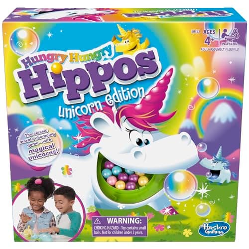 Image of Hasbro Gaming Hungry Hungry Hippos Unicorn Edition Board Game; Pre-School Game for Kids ages 4 and Up; For 2 to 4 Players