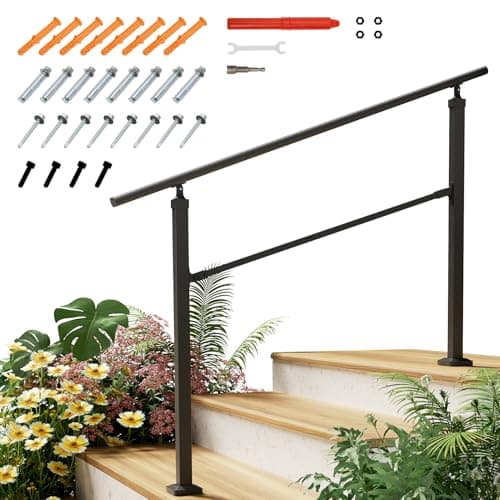 Image of INMOZATA Handrails for Outdoor Steps, Carbon Steel Outdoor Handrails for Stairs, Outdoor Grab Rails for Elderly Outside Steps Garden Exterior Hand Rails (3 to 4 Steps)