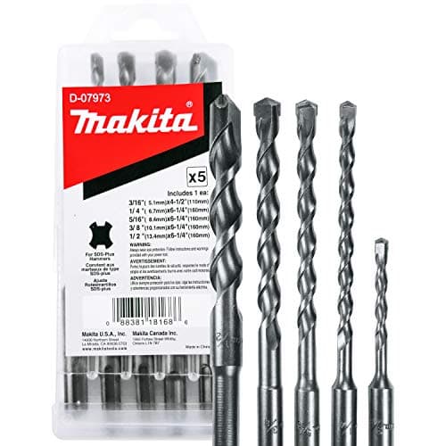 Image of Makita 5 Piece - SDS-Plus Drill Bit Set for Rotary Hammers - Aggressive Drilling for Concrete & Masonry - Carbide Tipped Bits