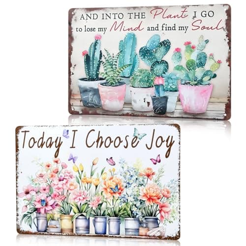 Image of 2 Pack Vintage Garden Metal Tin Signs - 20 x 30 cm Retro Wall Art Plaques for Outdoor Decor, Perfect for Garden, Patio, Porch & Yard - Weather-Resistant Rustic Tin Sign Set