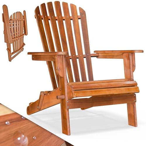Image of CASARIA® Adirondack Garden Chair | Acacia Wood | Foldable | Rounded Armrests, High Back and Extra Wide Seat | Ergonomic Outdoor Patio Deck Furniture | Brown
