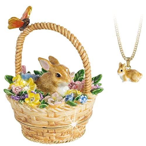 Image of Secrets from Hidden Treasures 1096 Bunny in Basket Trinket Box, Gold