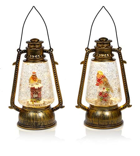 Image of Premier Christmas Decorative Glitter Water Spinner LED Lantern Robin Bird Scene