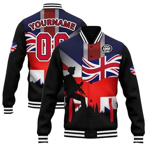 Image of AWSOLE Custom UK Flag Varsity Jackets Personalized England patriot Jacket with Your Team Name Image Logo Fashion Outerwear