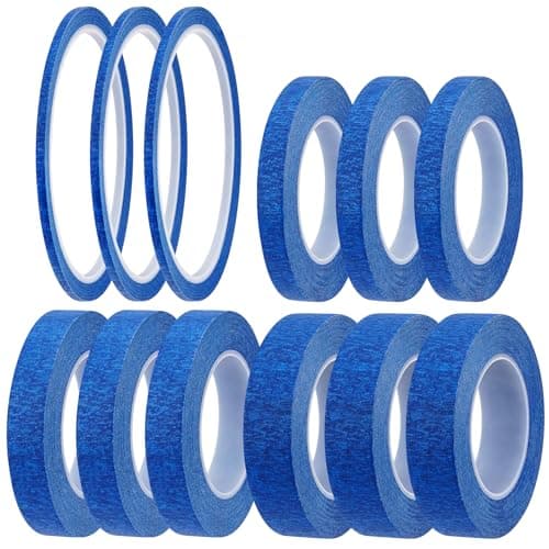 Image of BQMEZRNUS 12 Rolls Blue Masking Tape Fine Line Tapes Painters Tape Artist Painting Tape 3mm/8mm/12mm/15mm Widex22 Yard Decorators Tape with Sharp Lines Premium Paint Tape for Painting and Decorating