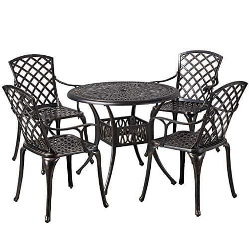 Image of Yaheetech 5 Piece Outdoor Furniture Dining Set 4pcs Patio Dining Chairs + Outdoor Bistro Table with Umbrella Hole Cast Aluminium Patio Dining Furniture Set for Garden Backyard Balcony Poolside