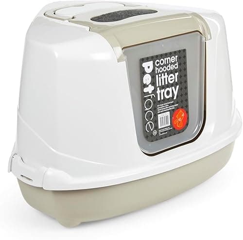 Image of Petface Hooded Corner Cat Litter Tray, Pet Privacy, Reduce Odours & Keep Your Home Fresh, Scoop Provided, 56L x 38W x 46H cm